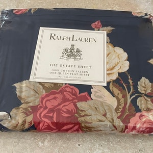 Vintage Ralph Lauren Floral Queen Flat Sheet: 280 TC Cotton Sateen