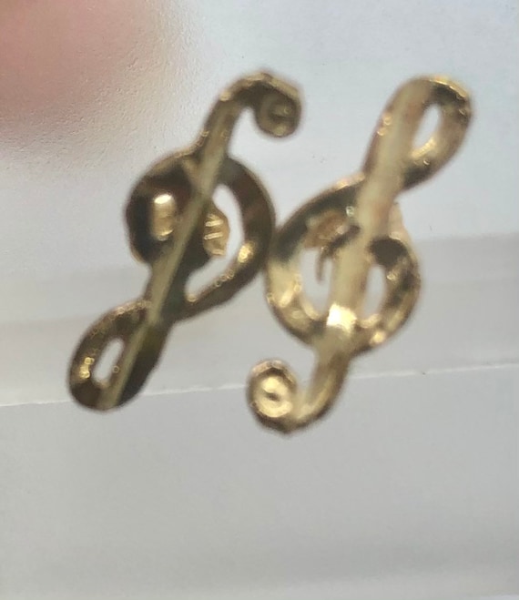 Real Solid Yellow Gold Music Notes Post Stud Earr… - image 8