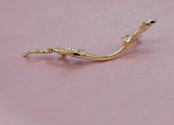 14K Solid Yellow Gold Lizard Belly Ring: Zirconia… - image 3