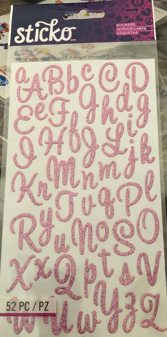 Stico Adhesive Cursive Pink Glitter Alphabets Letters.pink. 52 Etsy UK