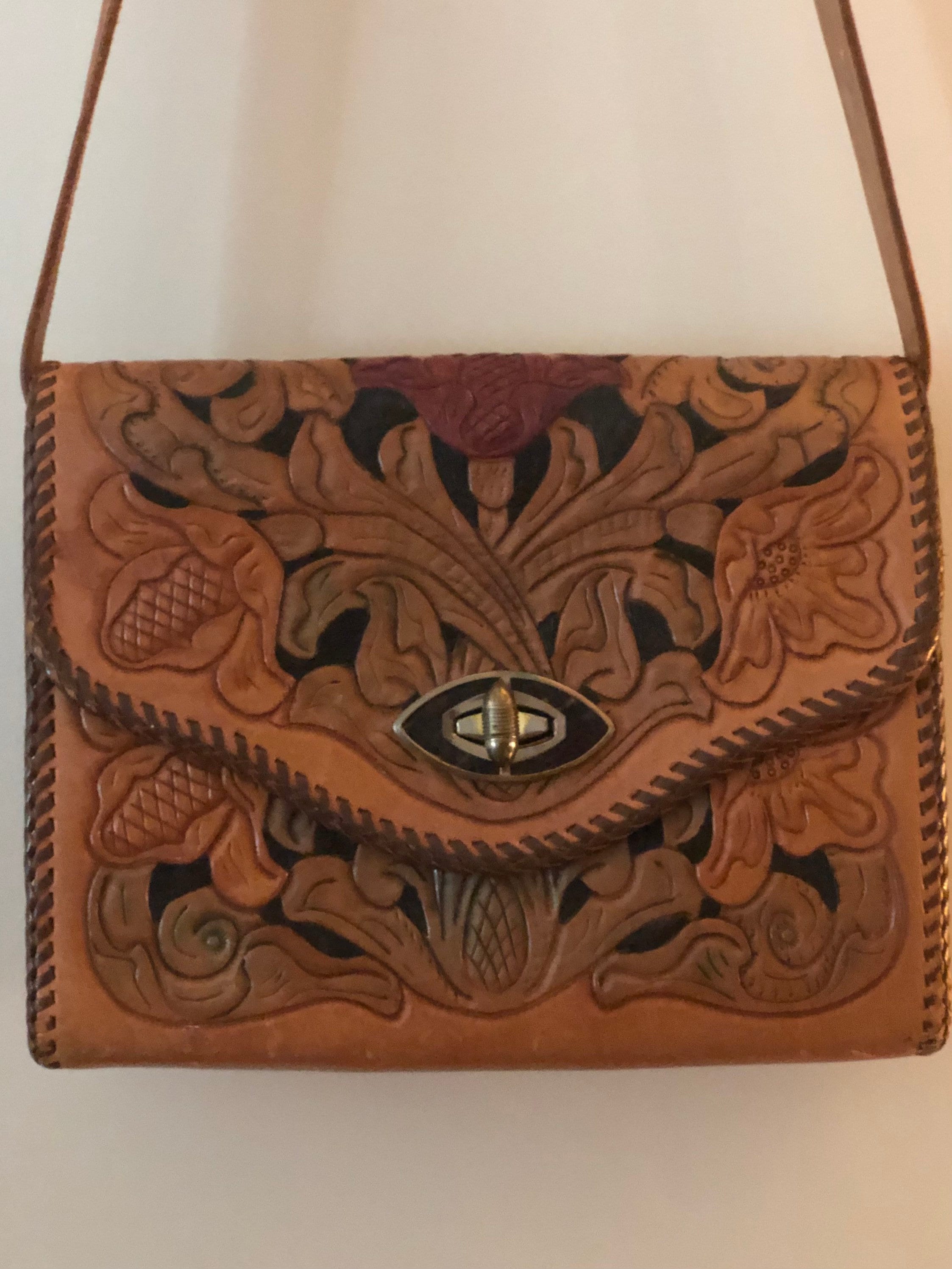 GENUINE HAND TOOLED LEATHER BAG FTL-03-078 Fine Genuine Hand Tooled Leather Tote Bag  main image 4