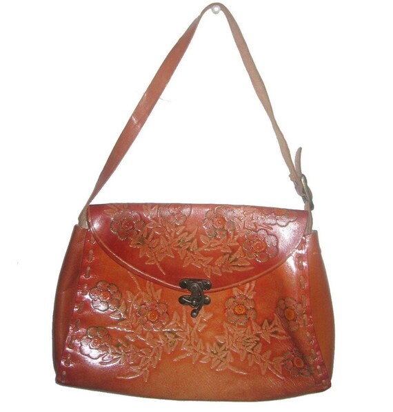 Vintage Wilsons Leather Maxima Tan Multi Colored Floral Leaf Engraved Hippi Boho Bag Etsy