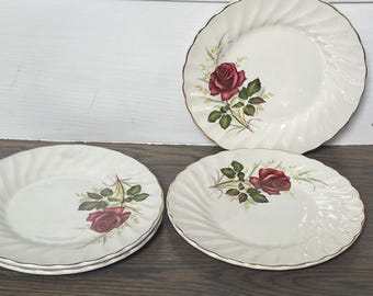 Myott Anniversary Rose Salad / Bread Plates Set of 3 Scalloped
