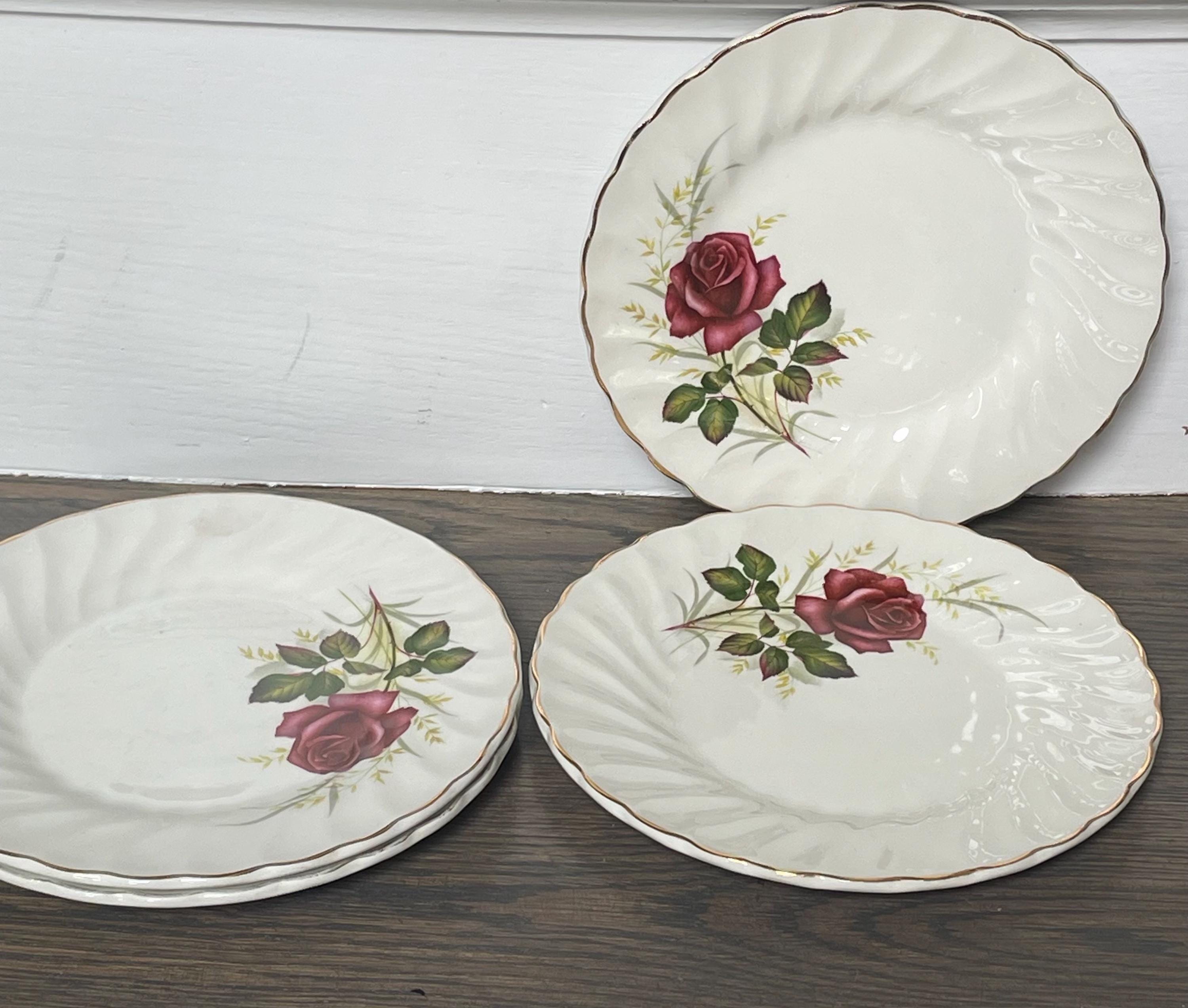 Myott Anniversary Rose Salad / Bread Plates Set of 3 Scalloped