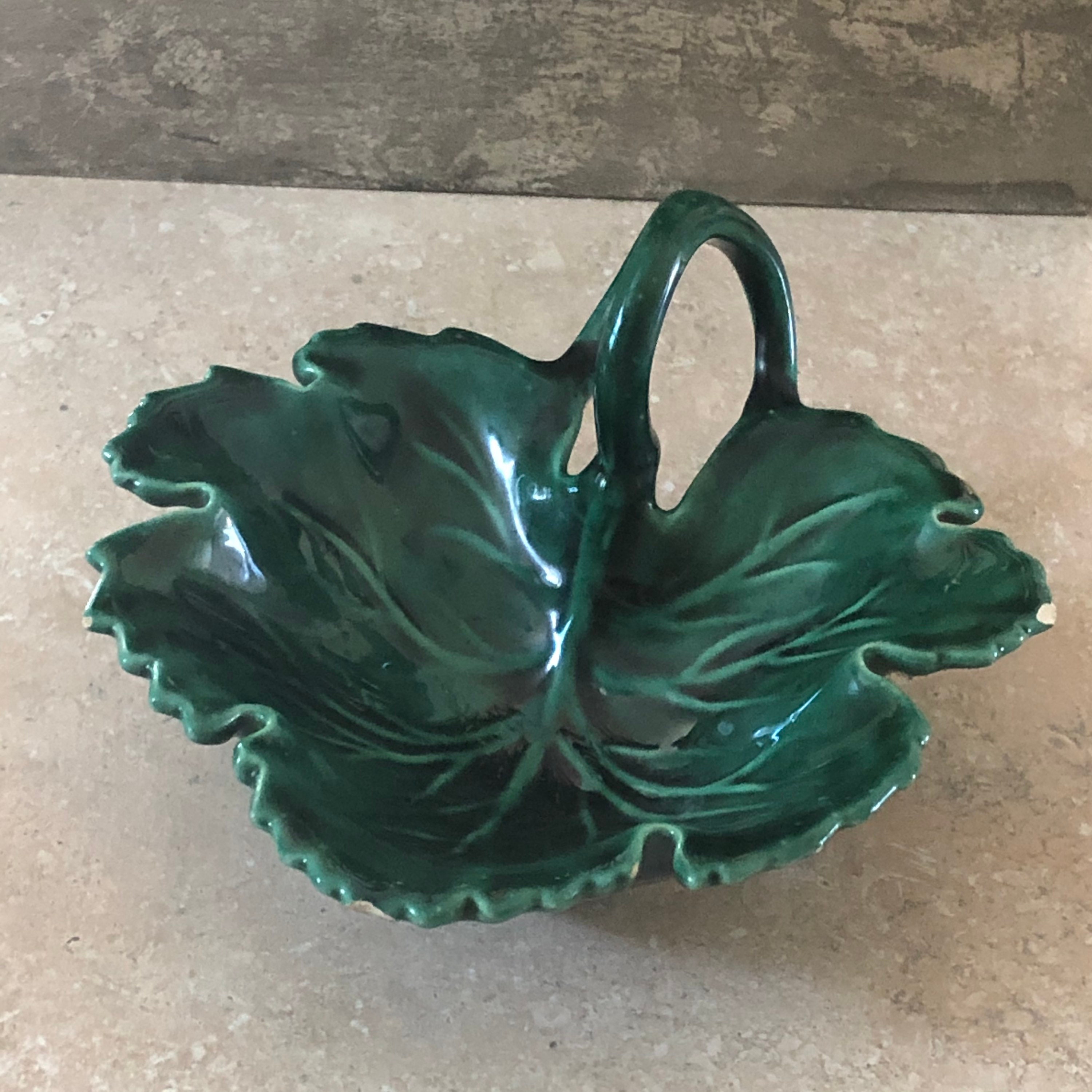 Antique Green Cabbage Leaf Majolica Handled Bowl Size 6X 5. Etsy