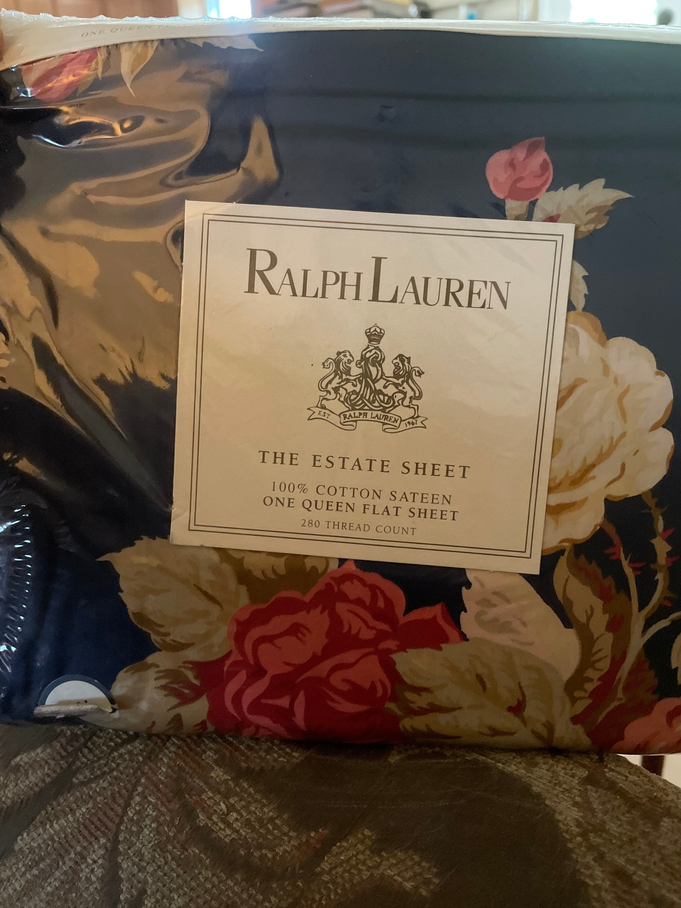 Vintage Ralph Lauren Floral Queen Flat Sheet: 280 TC Cotton Sateen