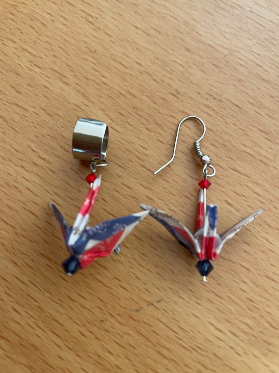 Origami Crane Paper Earring& EarCuff Set