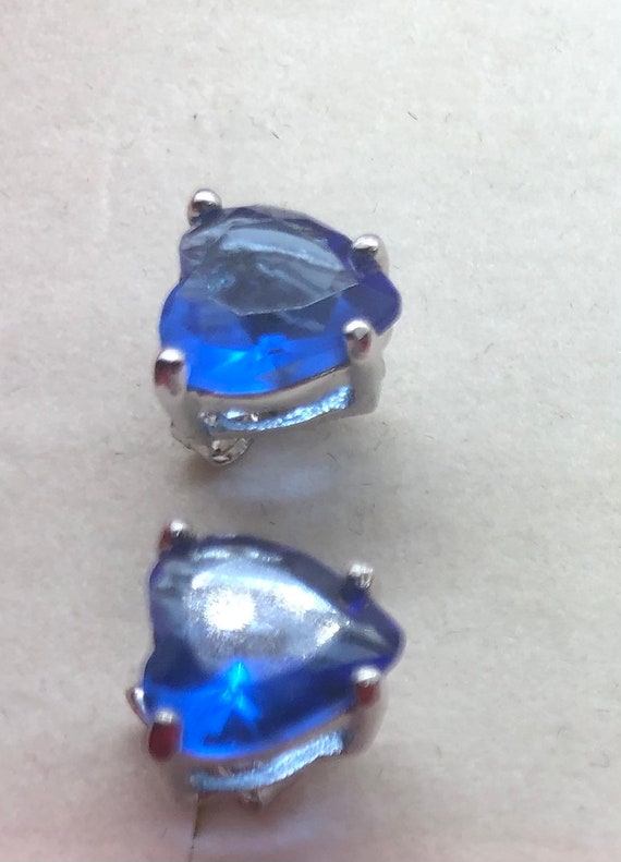 Sapphire Hearts  shape Stud Earrings Sterling Sil… - image 2