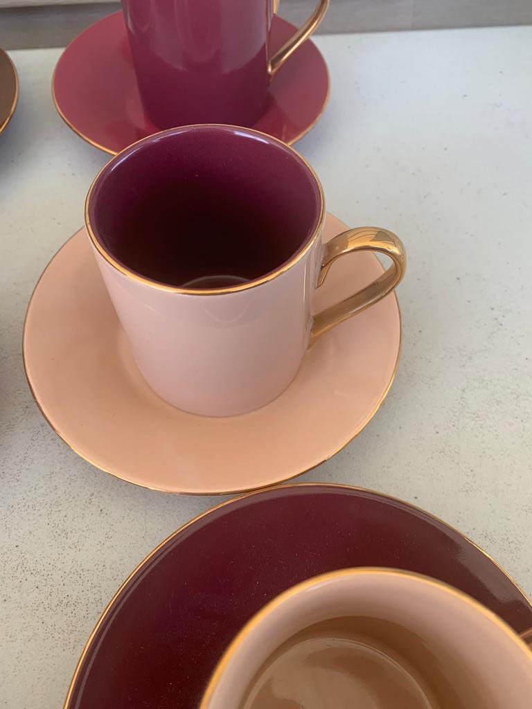 Retro Rose Pattern Coffee Cup and Saucer Set Espresso Mug Ceramic  Cappuccino Mug Luxury Latte Tea Cup Kit 6 Teacups, 6 Saucers,6 Teaspoons,1  Teapot