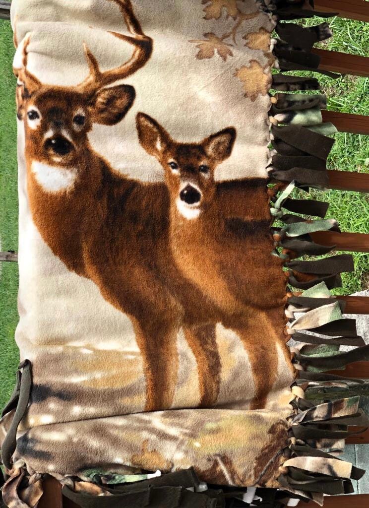 Deer Silhouette Blanket Crystal Velvet Front And Lambswool Sherpa