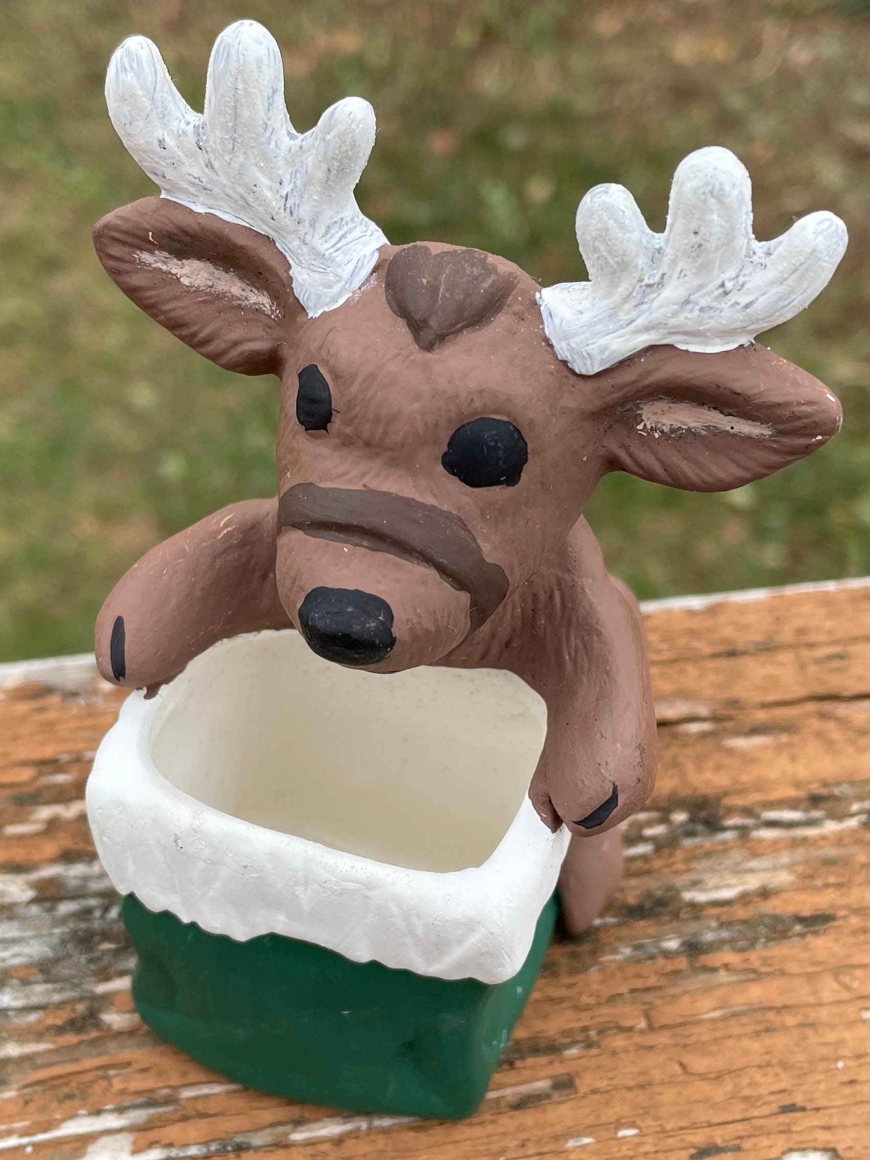 クリスマスのトナカイ、1990 年代の手作り 4 インチ x 3 インチの