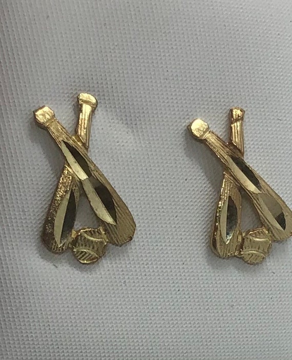 Real solid Yellow Gold baseball Stud post Earring… - image 4