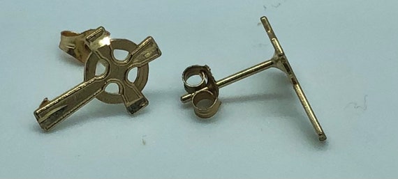 14K Solid Yellow Gold Earrings Celtic Cross Stud … - image 5