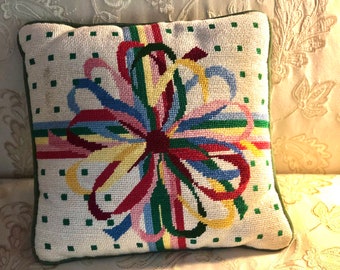 Embroidered Cross Multicolor Pillow 16”X 16”Reverse Solid Green