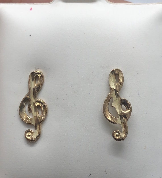 Real Solid Yellow Gold Music Notes Post Stud Earr… - image 3