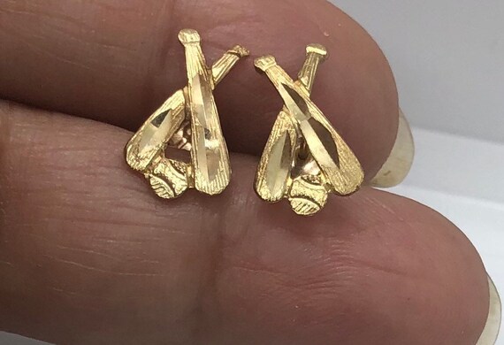 Real solid Yellow Gold baseball Stud post Earring… - image 6