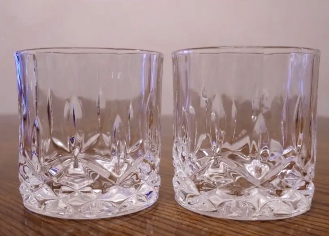 Vintage Royal Crystal Rock Set of 2 Italian Wine Glasses Old