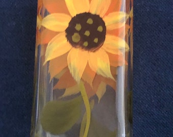 Grand Haward Hand Painted Sunflower Glass Oil/Vinegar Cruet Bottle 16oz. Brand New