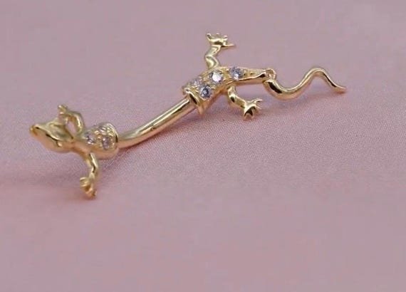 14K Solid Yellow Gold Lizard Belly Ring: Zirconia… - image 4
