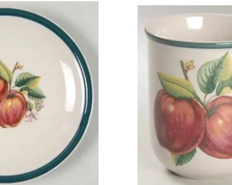 Apples Casuals 2 piece Dinner Plate & Coffee Mug China Pearl New