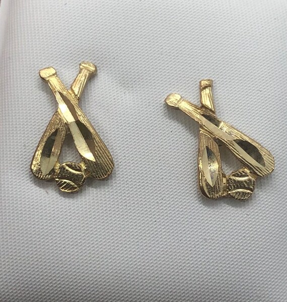 Real solid Yellow Gold baseball Stud post Earring… - image 3
