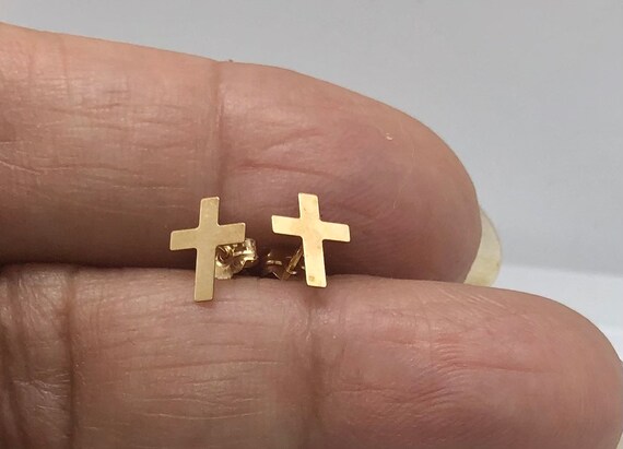 14K Gold Dainty Cross Stud Earrings