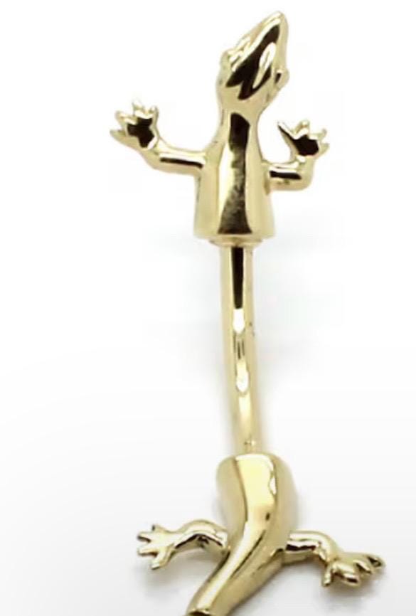 Lizard Real Button 14K Real Solid Yellow Gold Gecko Lizard Belly Button Ring 14 G New - Etsy