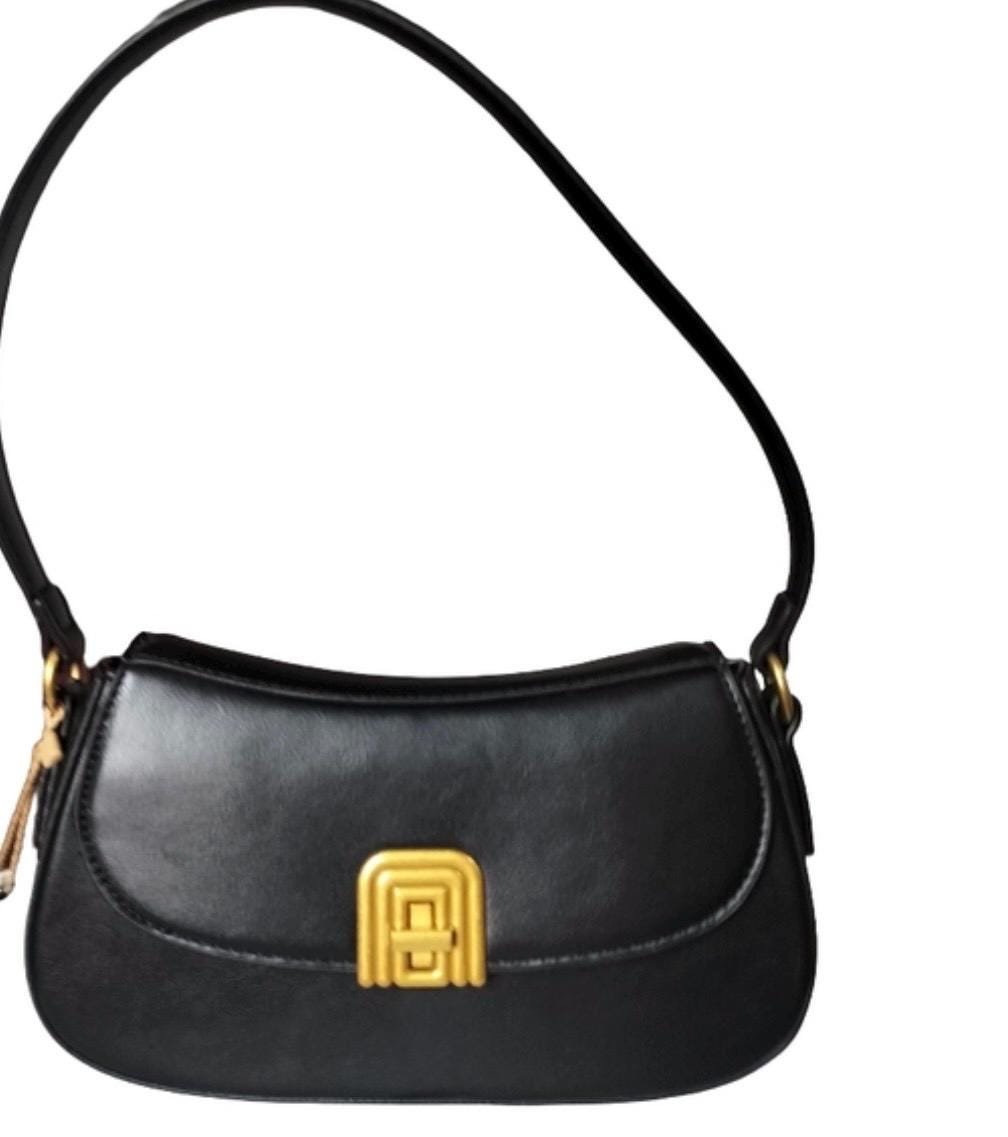 Miztique Black Leather Shoulder Bag Lyra Twist Lock Minimilist - Etsy