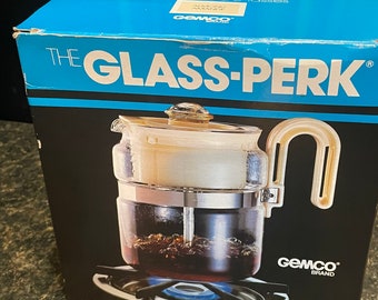 The Gemco  Brand ,Glass perk coffee maker on stove 4-8 cups .