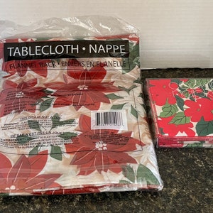 Vintage Christmas house Flannel back Vinyl Tablecloth Set of 6 Cocktail Napkins by uania NEW