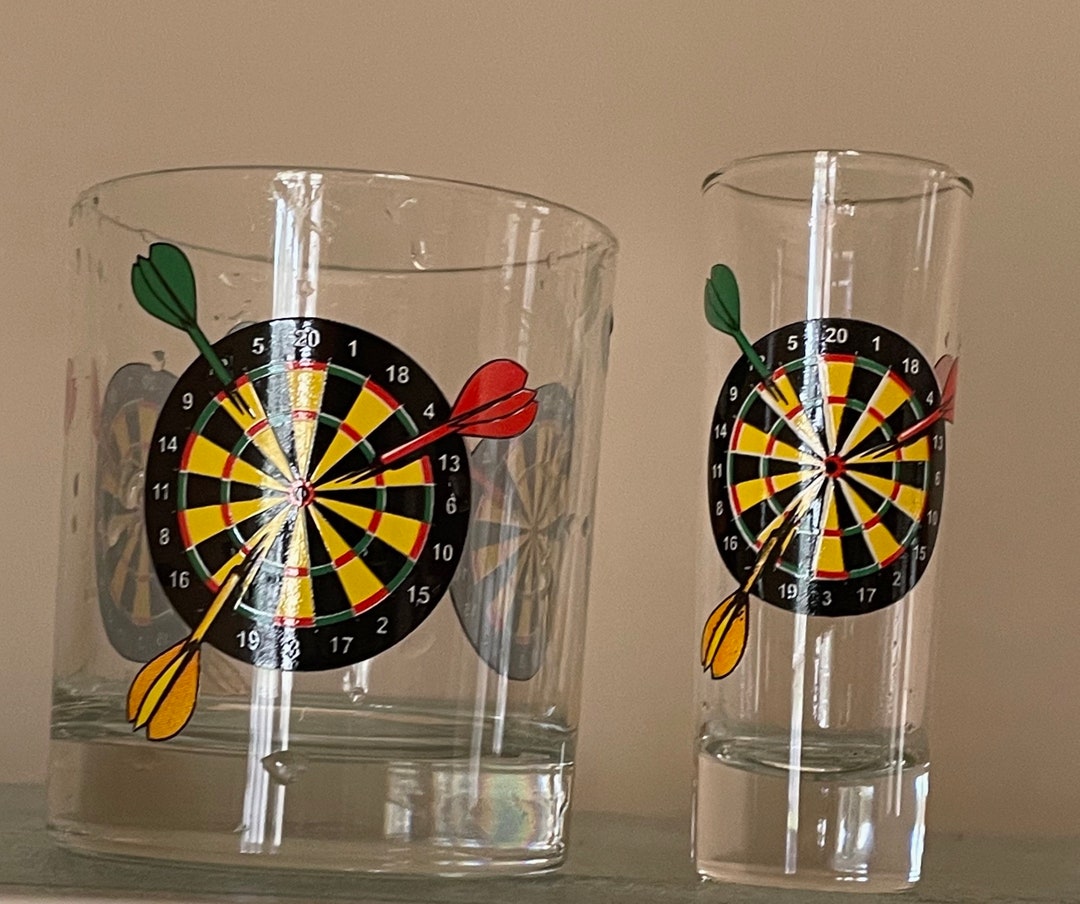 Vintage Dartboard Highball Set of 2 ,A Shot Glass and Champagne Glasses