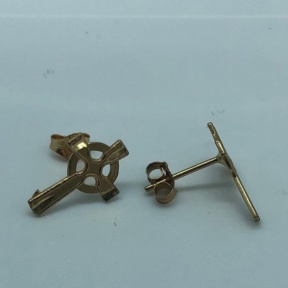 14K Solid Yellow Gold Earrings Celtic Cross Stud … - image 4