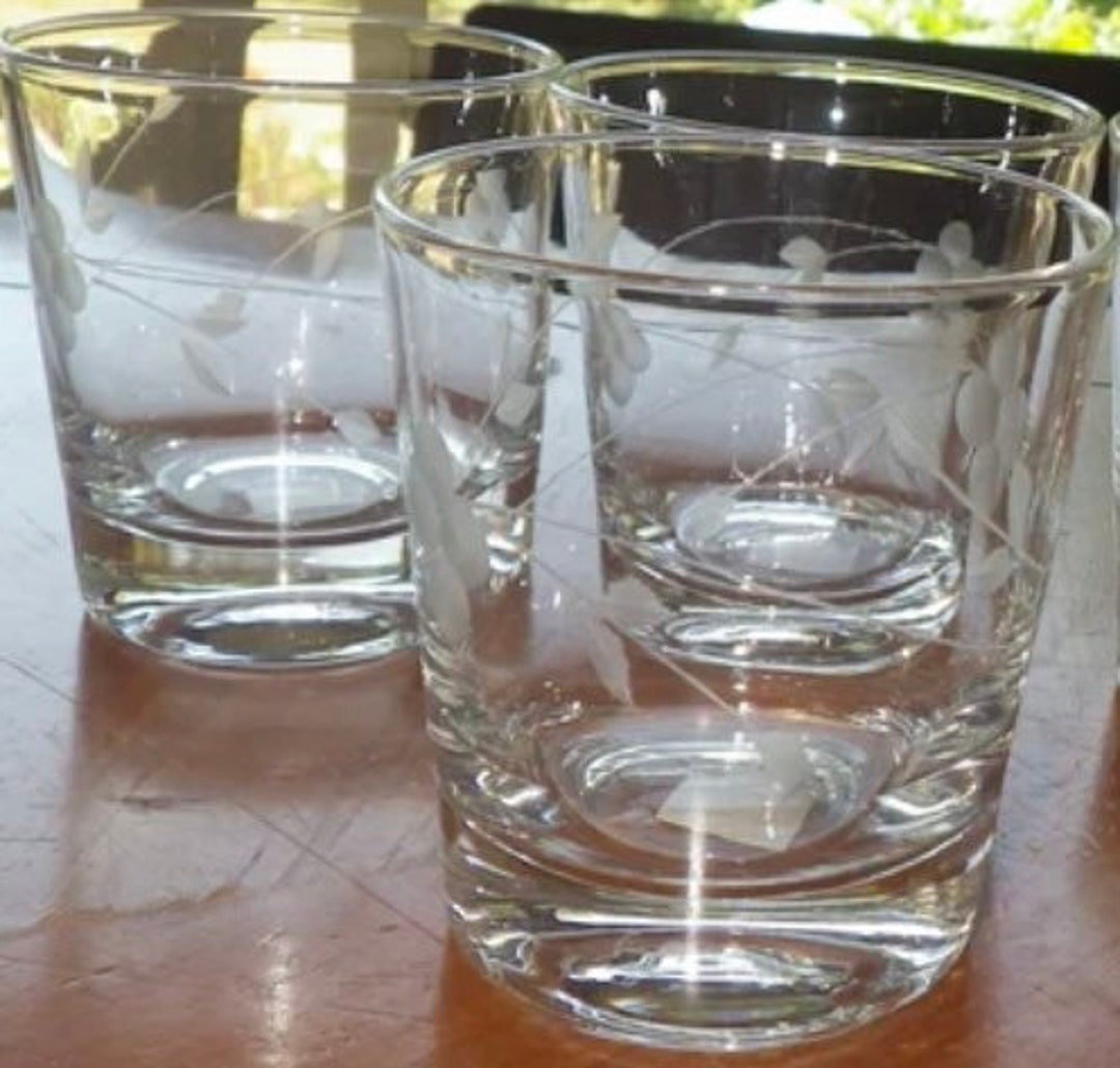 Vintage Etched Juice Glasses Set of 2 Flat Bottom 8oz Glasses,rare Etsy