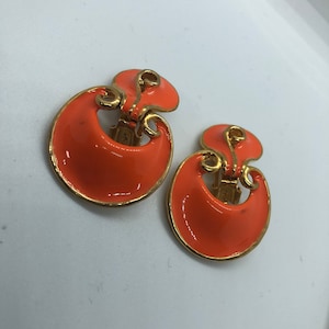 Gold Tone vibrant Orange Color Clips on Earrings -NEW/ box