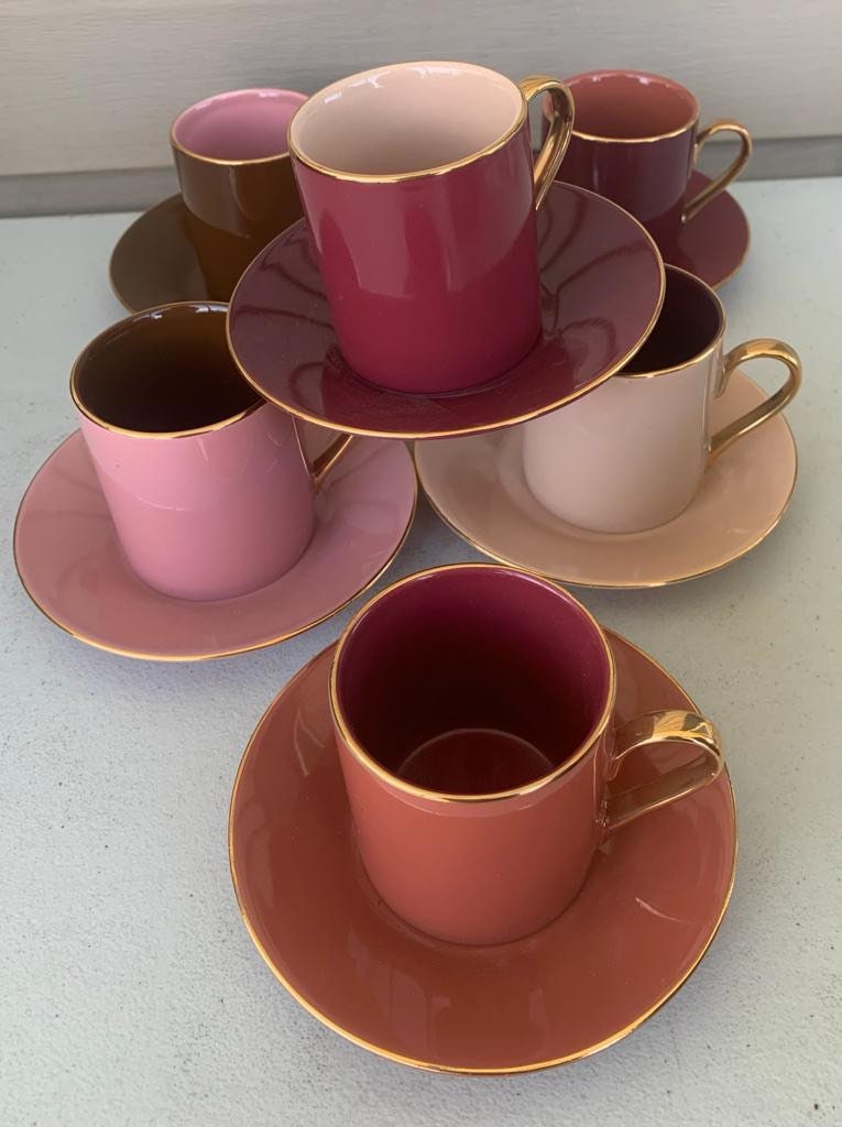Retro Rose Pattern Coffee Cup and Saucer Set Espresso Mug Ceramic  Cappuccino Mug Luxury Latte Tea Cup Kit 6 Teacups, 6 Saucers,6 Teaspoons,1  Teapot