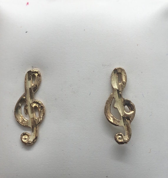 Real Solid Yellow Gold Music Notes Post Stud Earr… - image 5