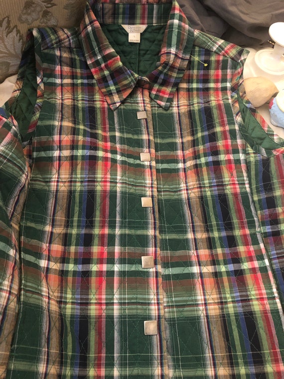 Christopher& Banks plaid Green Button Jacket Quil… - image 2