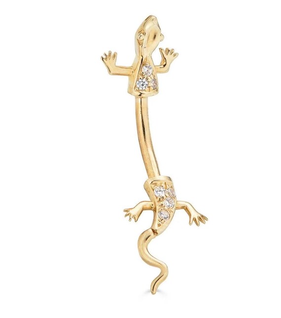 14K Solid Yellow Gold Lizard Belly Ring: Zirconia… - image 7