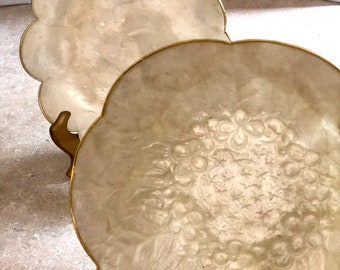 Vintage Capiz Shell  A Serving Bowl and a Plate Set Home Tropical Decor & Dine-ware Gold Trim