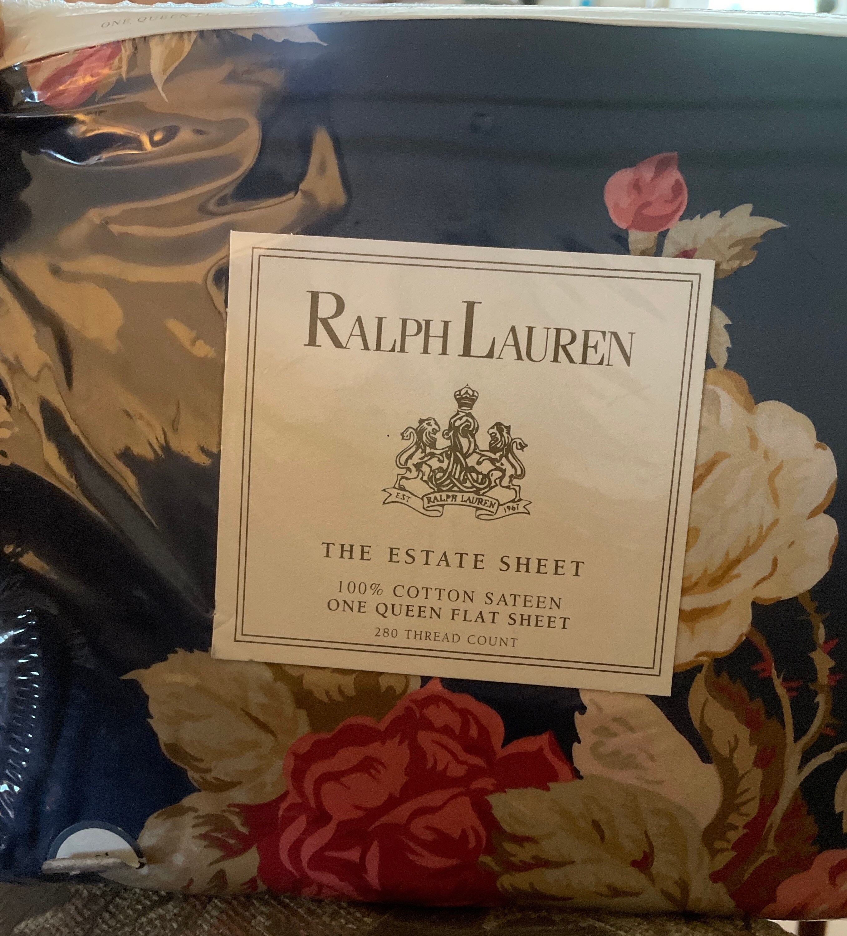 Vintage Ralph Lauren Floral Queen Flat Sheet: 280 TC Cotton Sateen