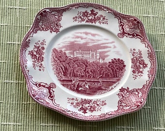 Vintage Old Britain Castles Pink Square Salad Plates Set of 2  Red & White Johnson Bros England