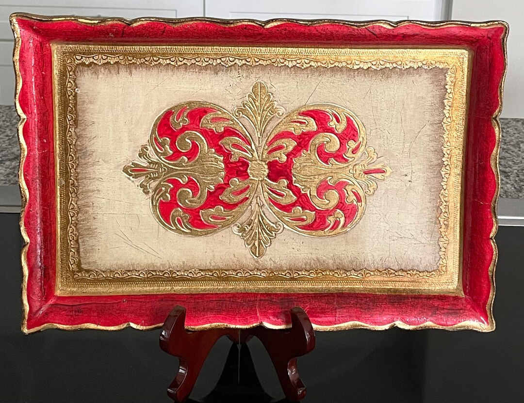 Vintage Florentine Italian Wooden Tray Handmade Hand Polished Gold Gilt ...