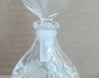 Vintage Glass Perfume Bottle W/ Frosted Glass Flower Top