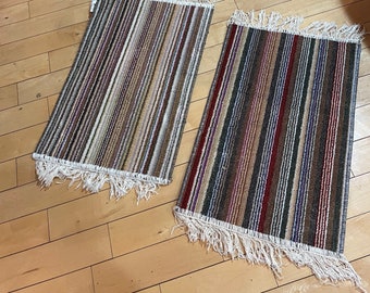 Hand woven Rug 24X18inches. Floor mats. Stripy Mats. Set of 2