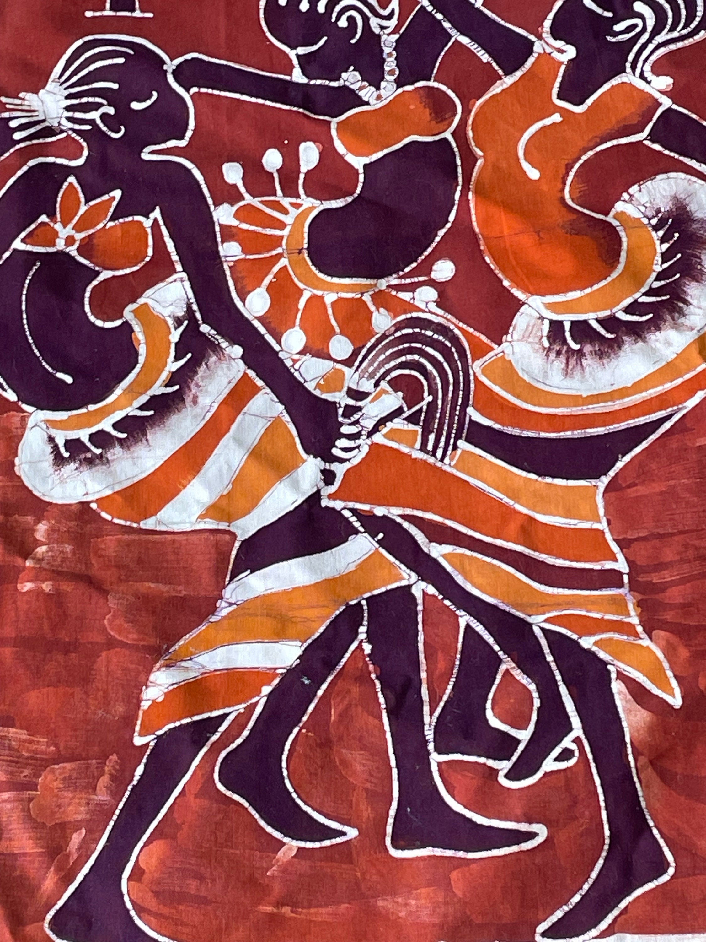 Vintage African Batik Wall Hanging: Hand-painted Fabric Art (34