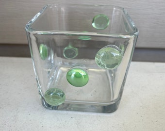 Glass Candleholder W/ Stones & Pearls Rare