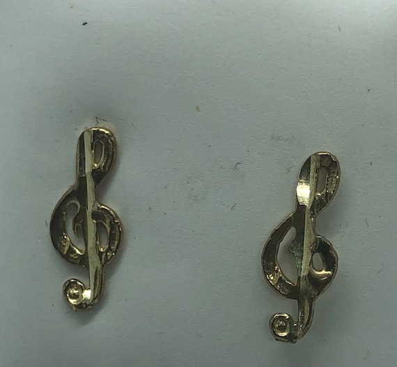 Real Solid Yellow Gold Music Notes Post Stud Earr… - image 9