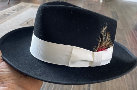 Vintage Men,s Fedora Hat Black 100% Wool WPL 5923… - image 4
