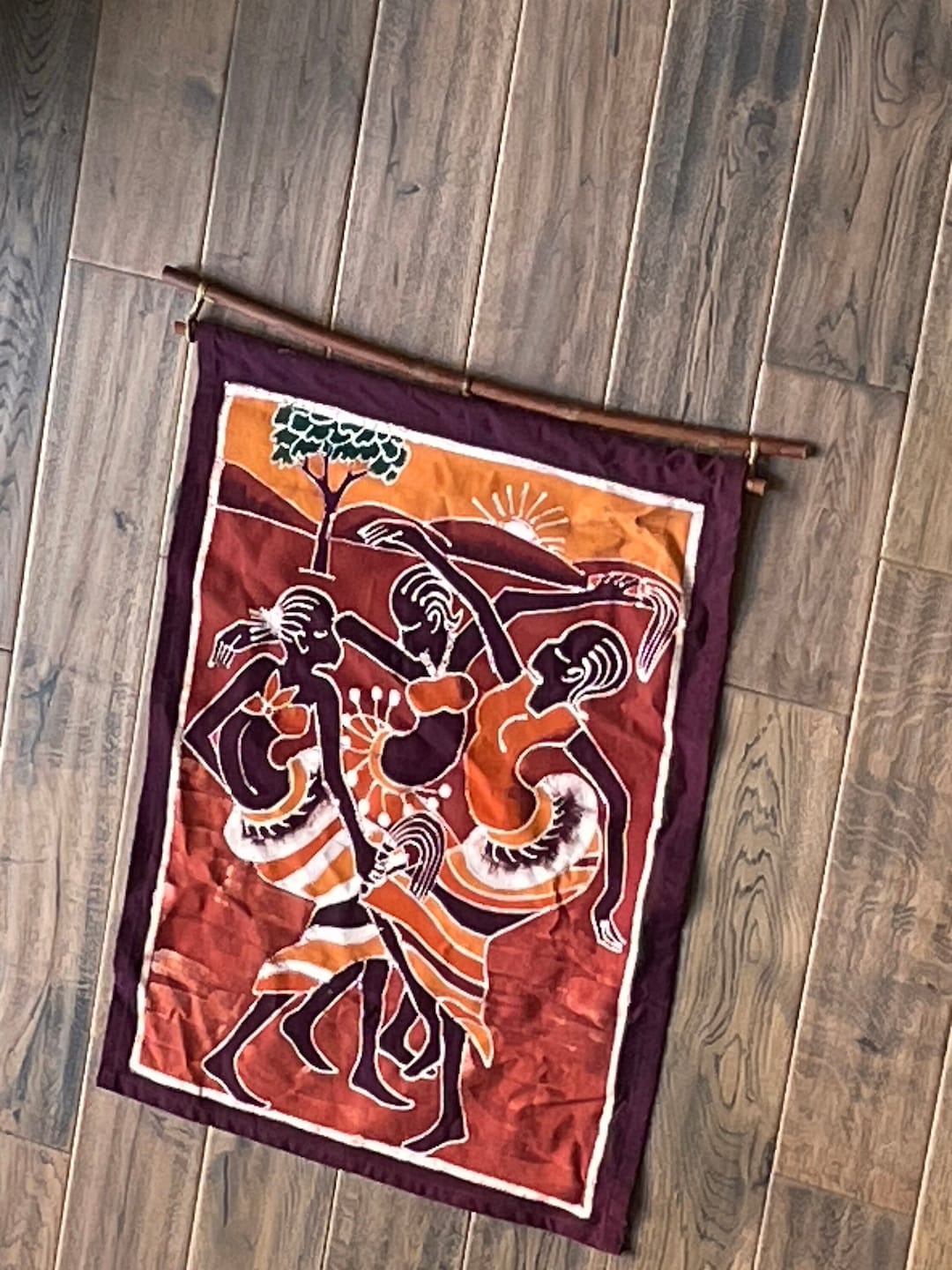Vintage African Batik Wall Hanging: Hand-painted Fabric Art (34