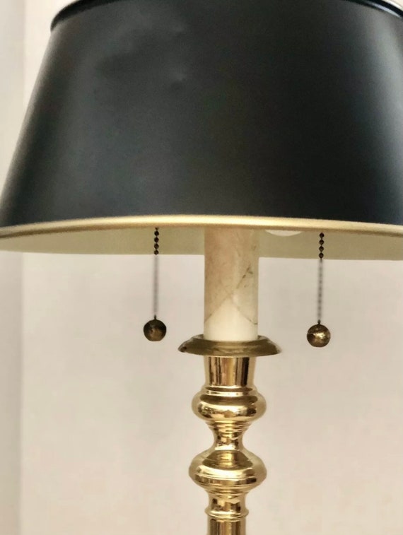 Antique Brass Table Lamp Black Shade Hand Crafted Two lights - Etsy